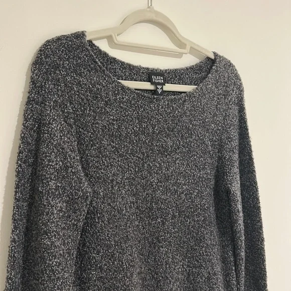 Eileen Fisher Merino Wool Cashmere Crew Gray Sweater Italian Yarn - Picture 2 of 6